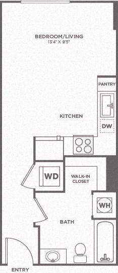 Floor plan for studio, 1 bath, 436 sqft